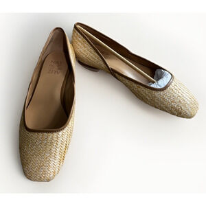 Women's Naturalizer Cody 2 Flats Tan Woven Raffia Shoes Size 7.5 M Square Toe